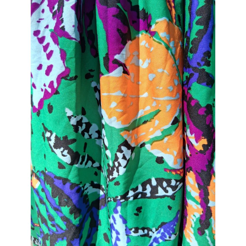 Cato Size Large Tropical Floral Smocked Puff Sleeve Dress - Green & Orange - Picture 4 of 4